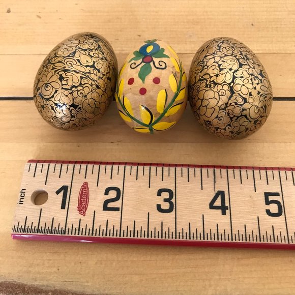 Wooden Hand Decorated Eggs Ukrainian Floral & Black and Gold Modern Design 2.75" - Picture 2 of 8